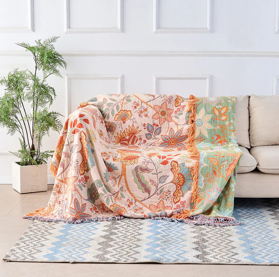 Boho Blumenmuster Decke – Rustikal mit Fransen - Image 2