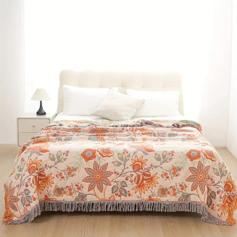 Boho Blumenmuster Decke – Rustikal mit Fransen - Image 3