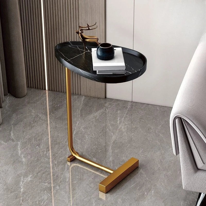 C-Förmiger Mobiler Beistelltisch - Oval Marmor-Optik - Image 3