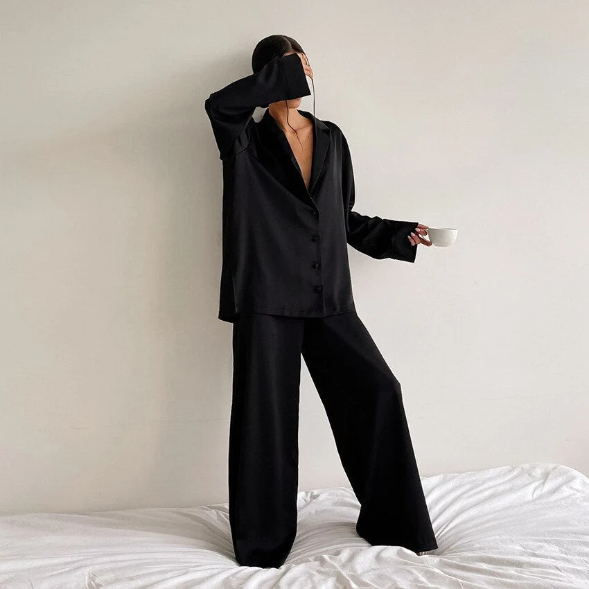 Damen 2-teiliges Pyjama-Set - Knopfleiste & Weite Hose - Image 3