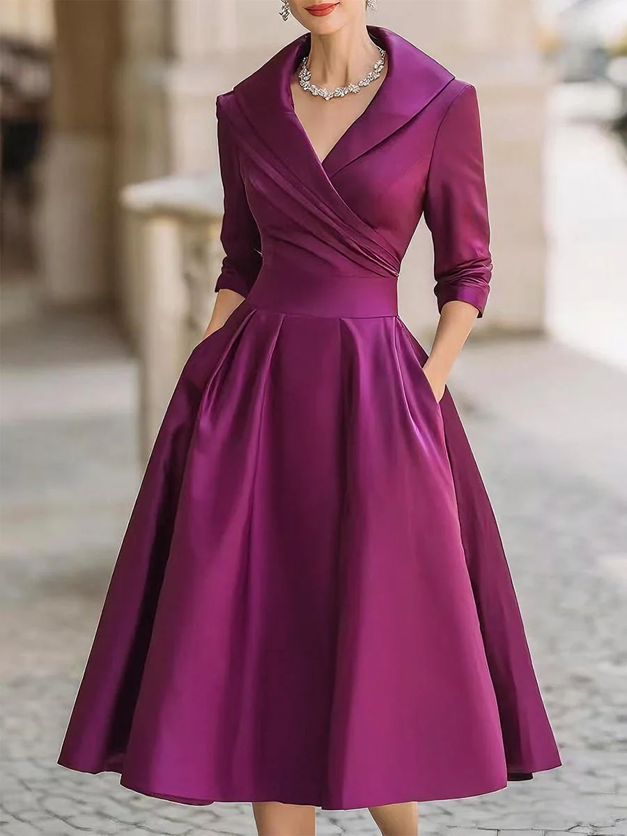Damen A-Linien Midi Kleid - Plissierter Rock mit Taschen - Image 4