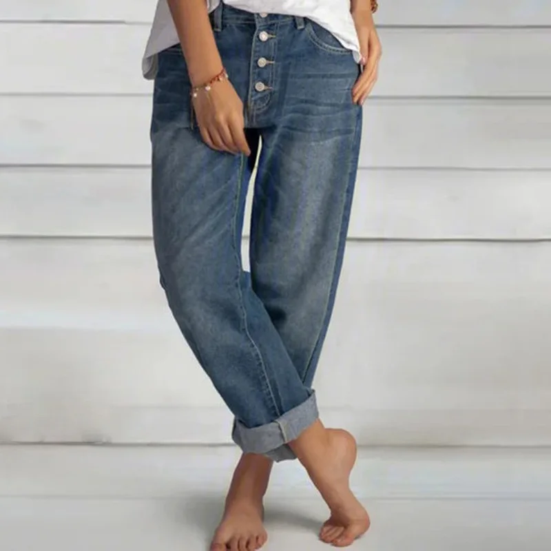 Damen Blaue Weite Jeans - Hohe Taille & Multi-Knopf - Image 3