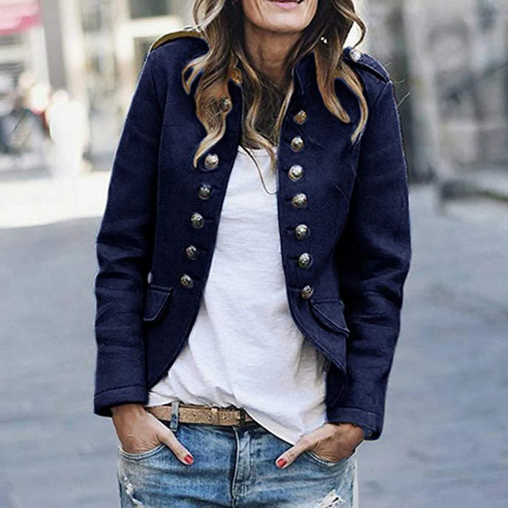 Damen Blazerjacke im Militärstil - Zierknöpfe mit Pattentaschen - Image 4