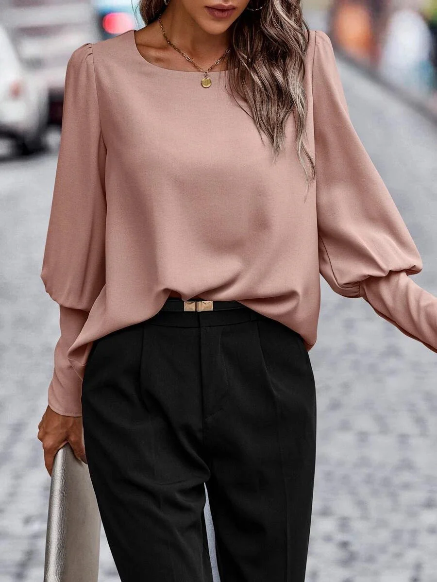 Damen Bluse mit Puffärmeln - Rundhals & lockere Passform - Image 2