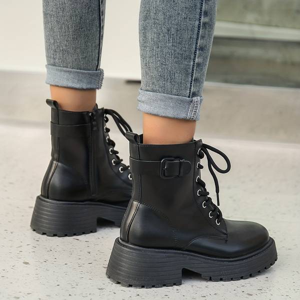 Damen Combat Stiefeletten – Plateau & Seitlicher Reißverschluss - Image 3
