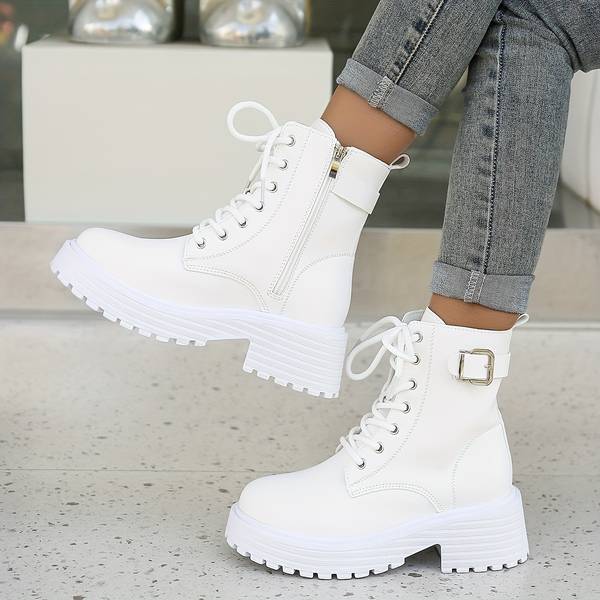 Damen Combat Stiefeletten – Plateau & Seitlicher Reißverschluss - Image 4