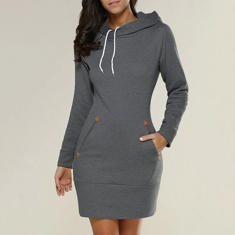 Damen Enganliegendes Kapuzenkleid - Minilänge mit Taschen - Image 2