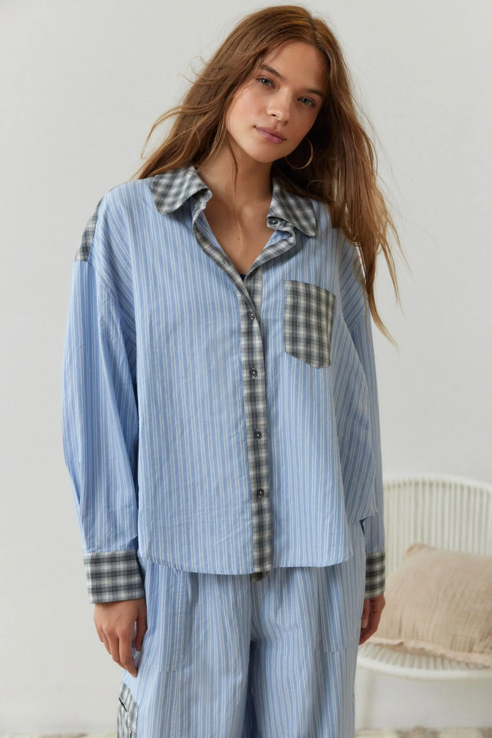 Damen Gestreiftes Pyjama-Set mit Karomuster - Hemd & Hose - Image 4