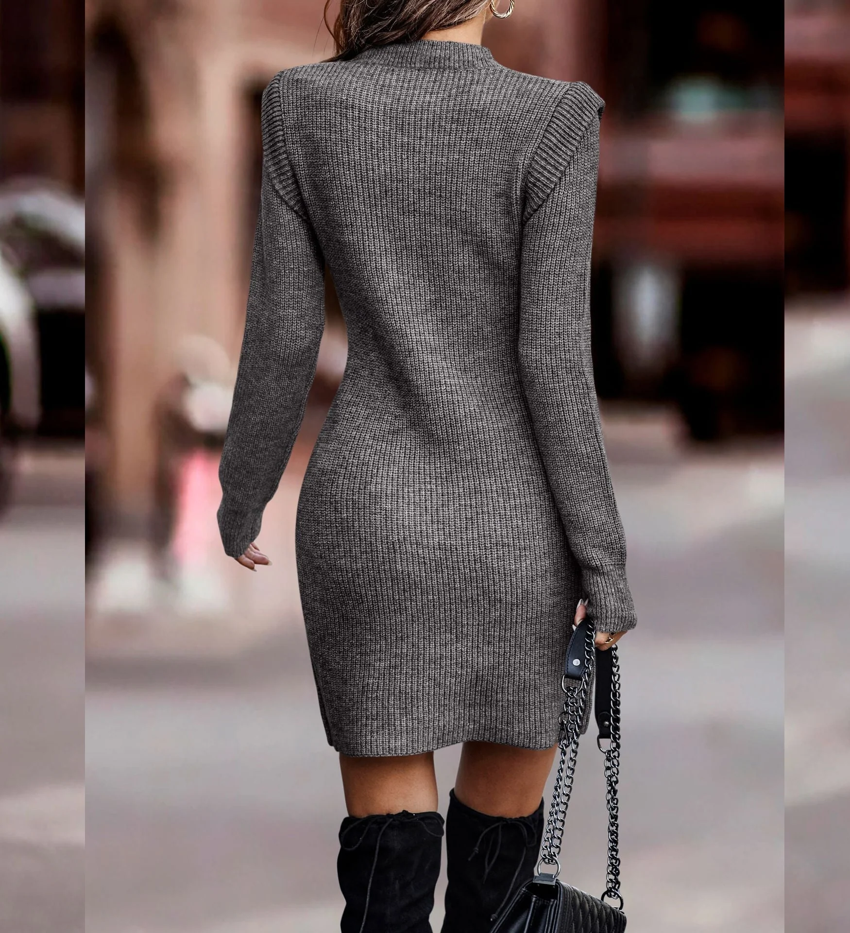 Damen Gestricktes Jumper Mini-Kleid - Rundhalsausschnitt & Figurbetont - Image 2