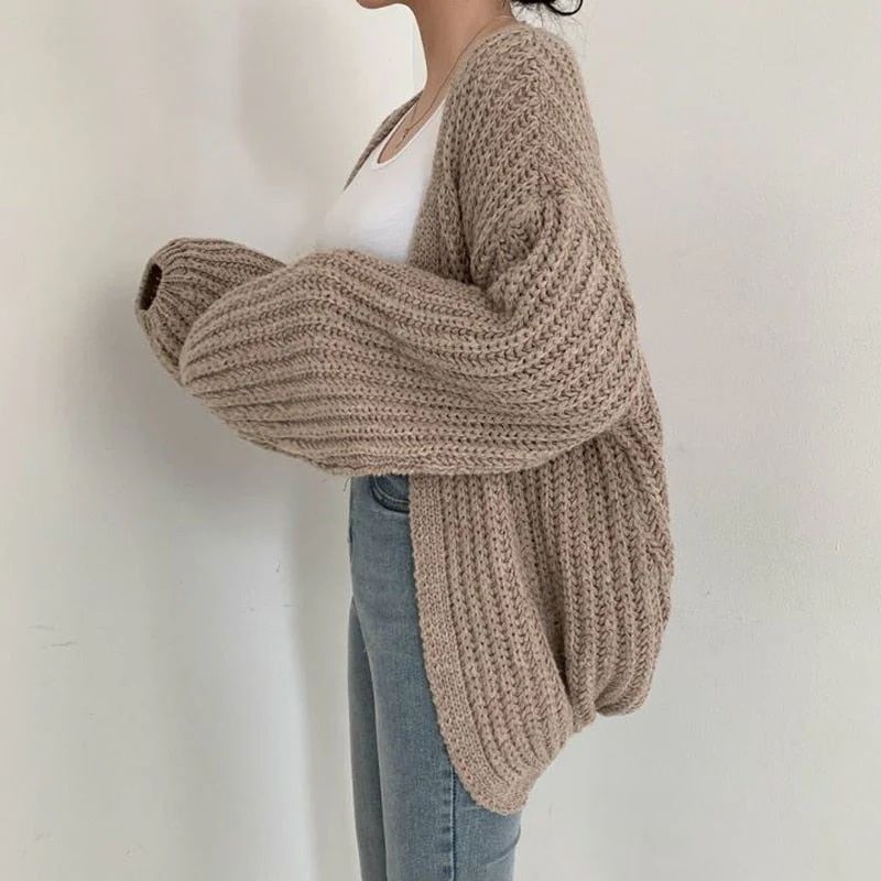 Damen Grobstrick-Cardigan - Ballonärmel & Offene Vorderseite - Image 4