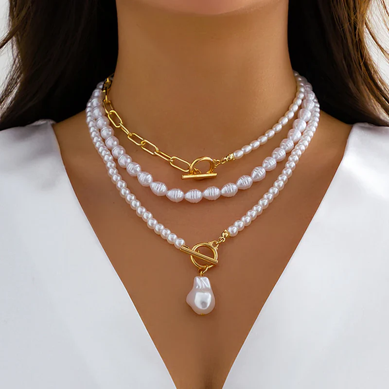 Damen Halsketten Set - Perlenreihen mit Knebelverschluss - Image 2