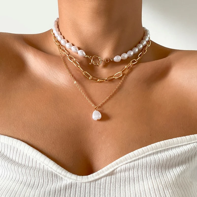Damen Halsketten Set - Perlenreihen mit Knebelverschluss - Image 3