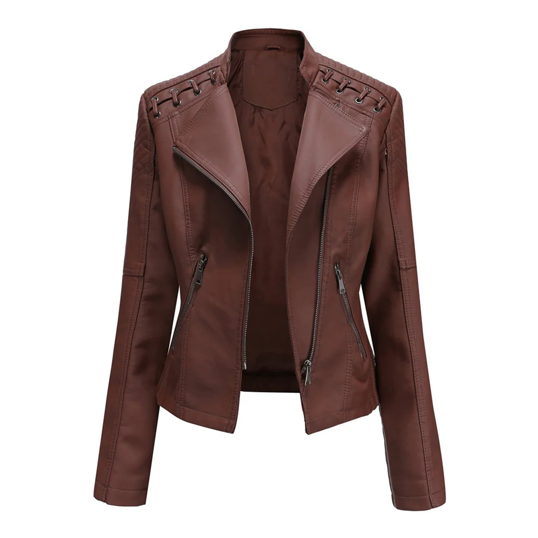 Damen Jacke im Moto-Stil - Geschnürte Schulterdetails - Image 3
