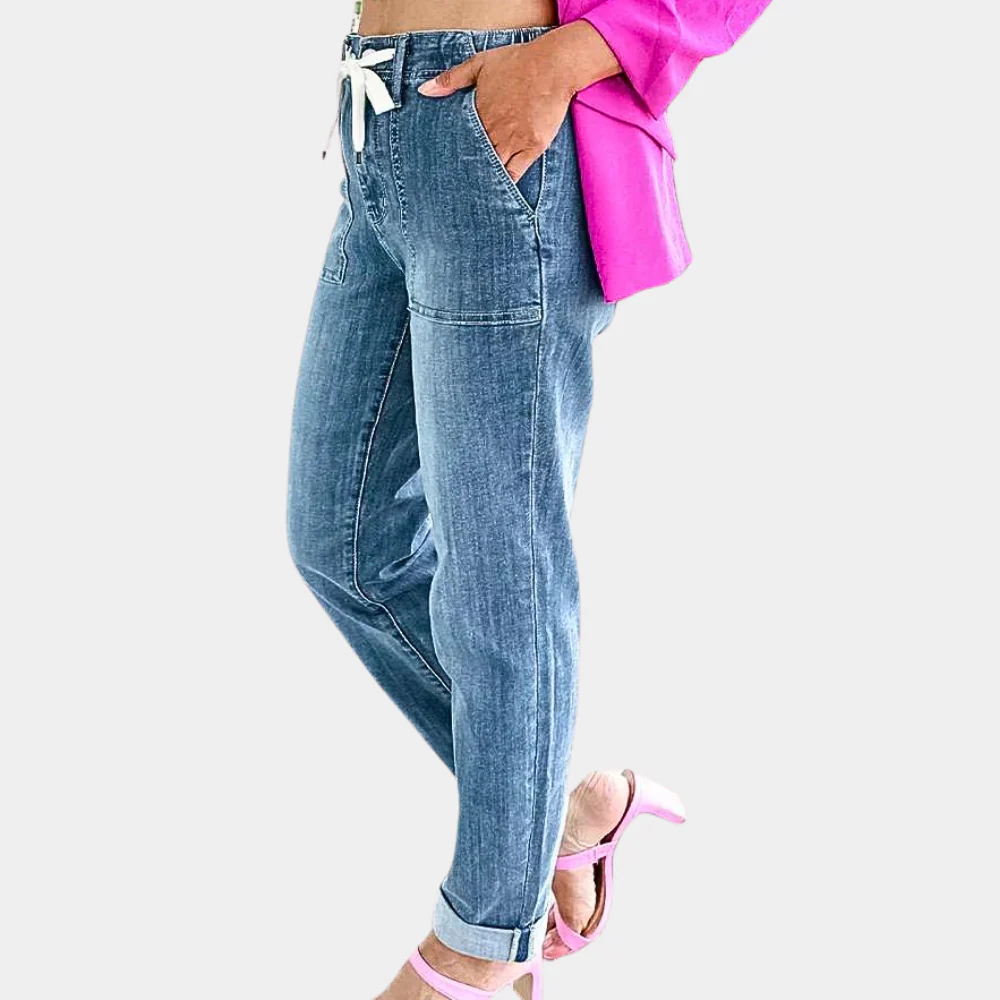 Damen Jeans mit hohem Bund - Kordelzug & aufgesetzte Taschen - Image 3