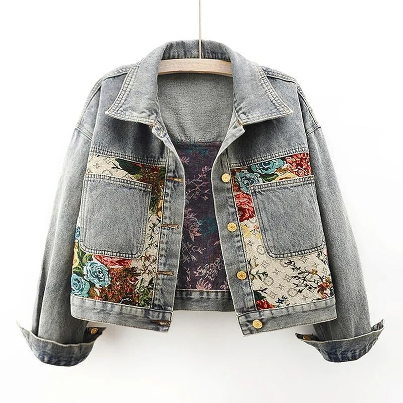 Damen Jeansjacke mit Blumenmuster im Vintage-Stil - Stilvoll & Klassisch - Image 3