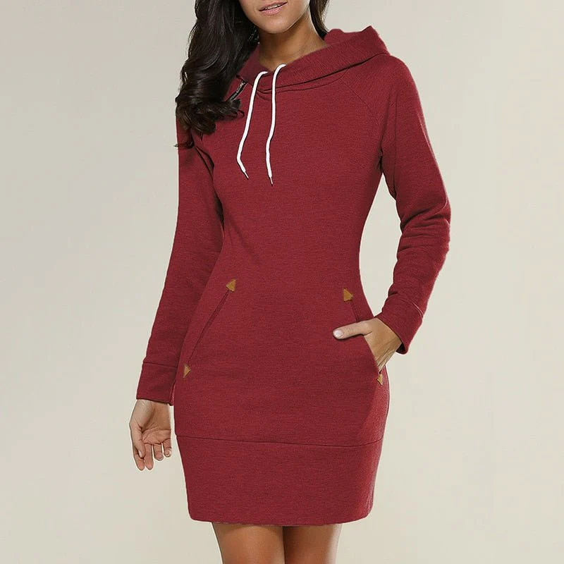 Damen Kapuzen-Jumper-Kleid - Entspannt & Über-dem-Knie - Image 4