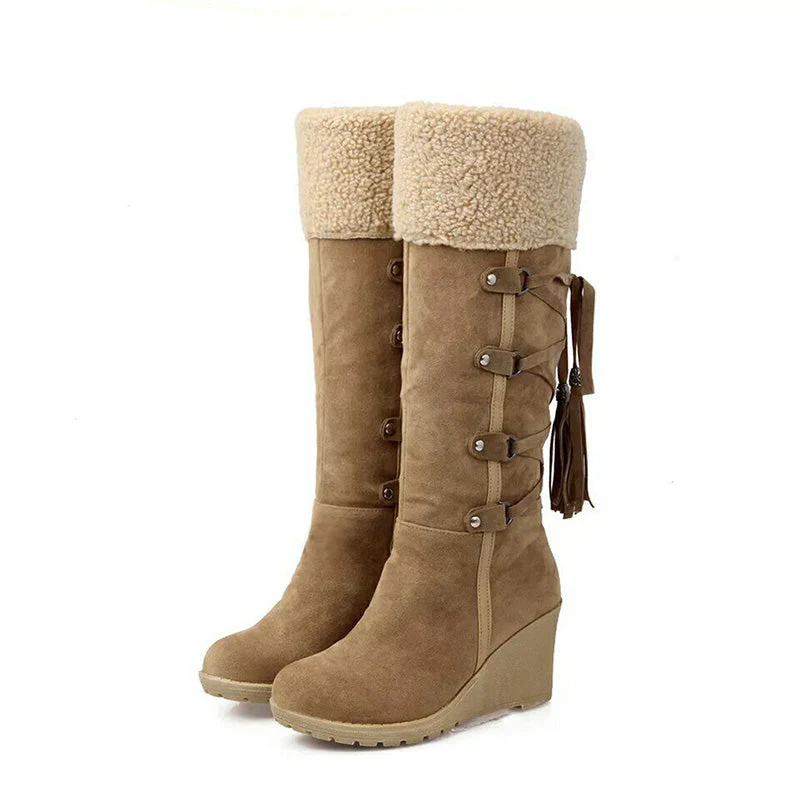 Damen Keilabsatz Kniehohe Stiefel - Quasten-Detail - Image 2