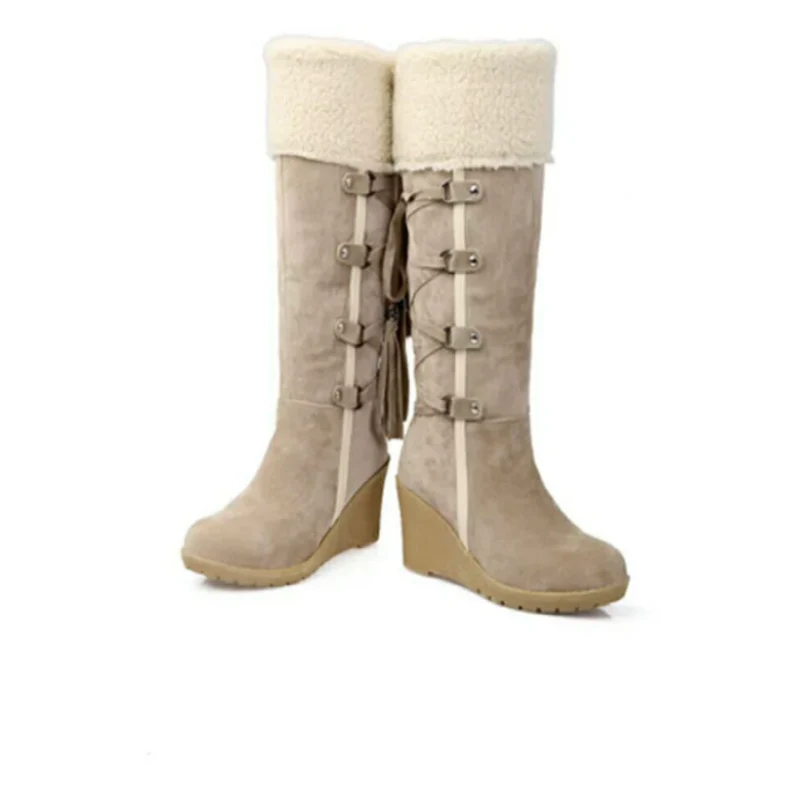 Damen Keilabsatz Kniehohe Stiefel - Quasten-Detail - Image 3