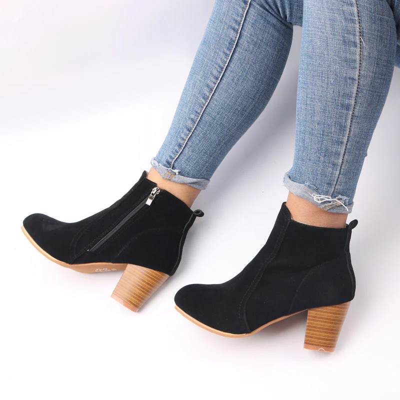 Damen Klassische Stiefeletten - Chunky-Absatz & Seitlicher Reißverschluss - Image 4