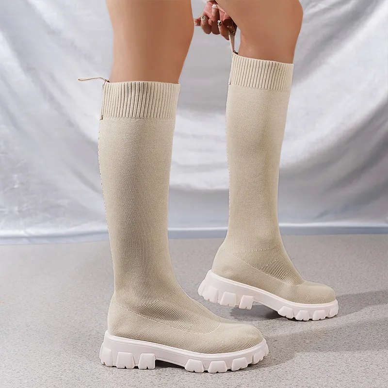 Damen Kniehohe Sockenstiefel - Gestrickt & Plateausohle - Image 3