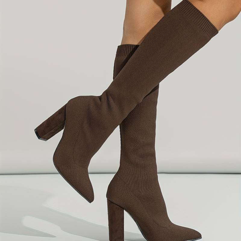 Damen Kniehohe Sockenstiefel - Stretch-Strick & Blockabsatz - Image 8