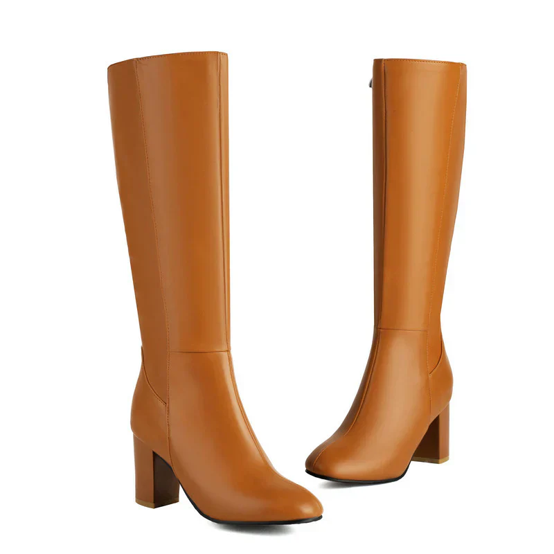 Damen Kniehohe Stiefel – Mit Seitlichem Reißverschluss und Hohem Blockabsatz - Image 4
