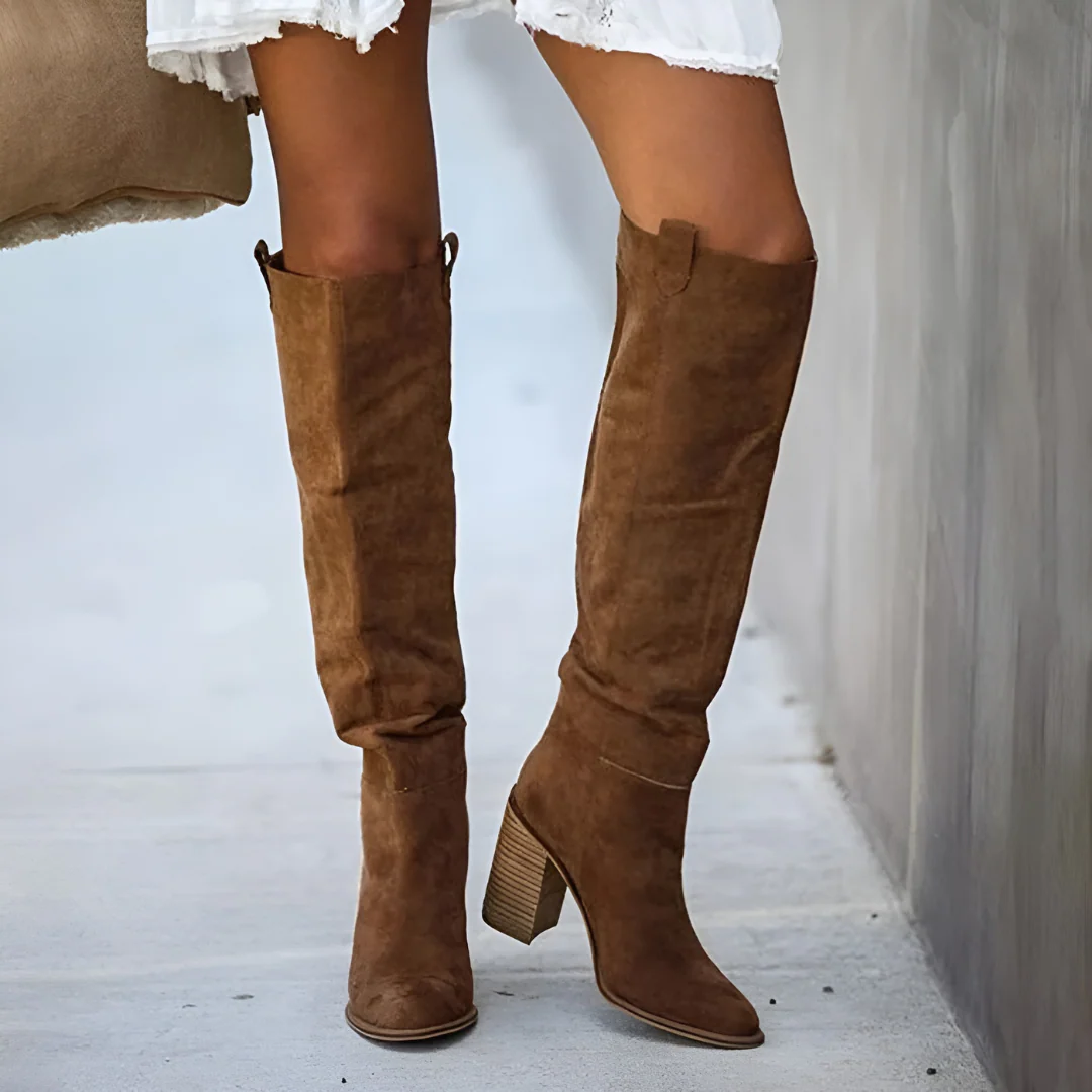 Damen-Kniehohe Stiefel – Schlupfstiefel mit Blockabsatz - Image 7