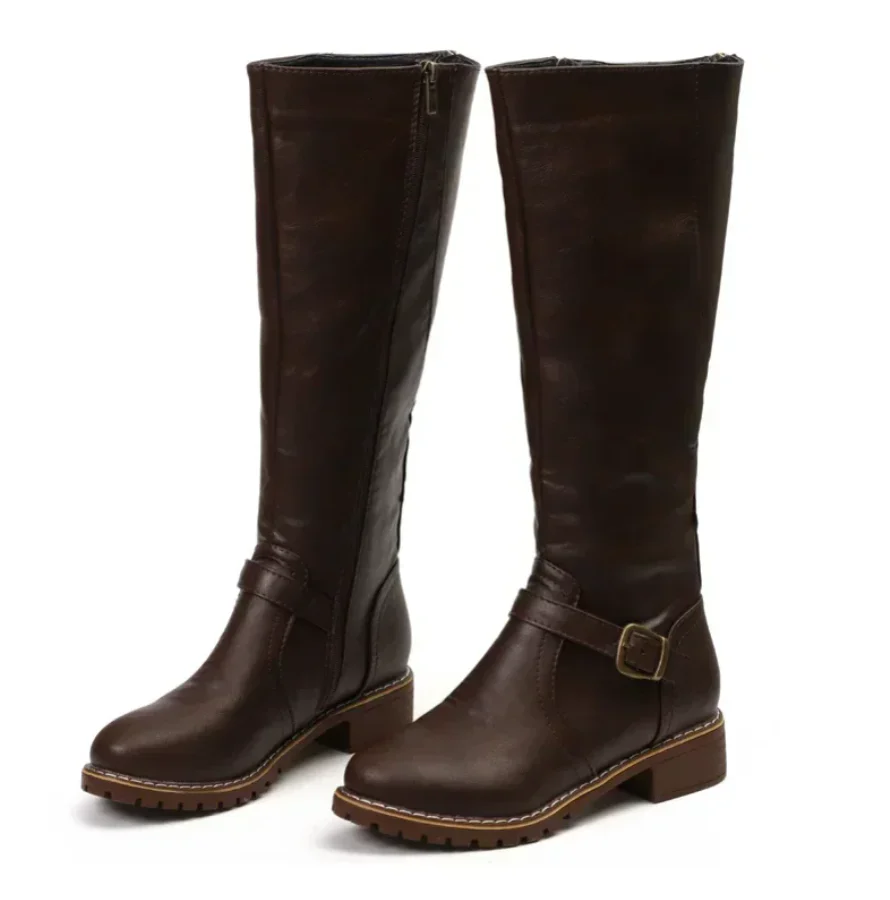 Damen Kniehohe Stiefel - Schnalle & Niedriger Blockabsatz - Image 5