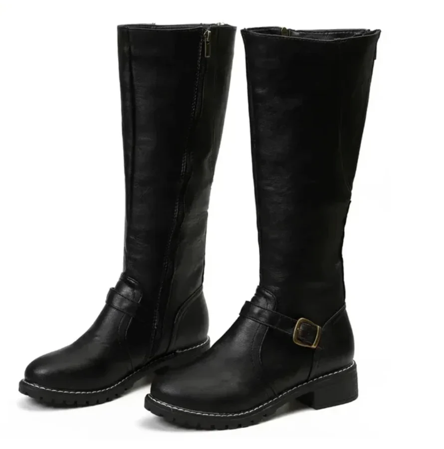 Damen Kniehohe Stiefel - Schnalle & Niedriger Blockabsatz - Image 6