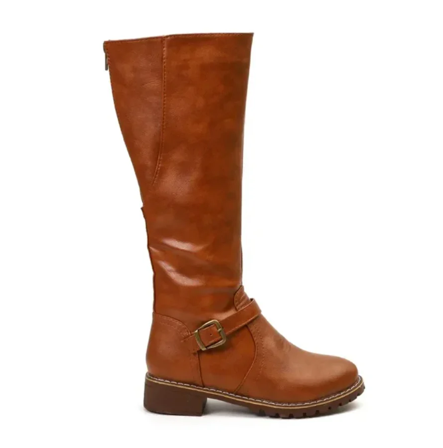 Damen Kniehohe Stiefel - Schnalle & Niedriger Blockabsatz - Image 7