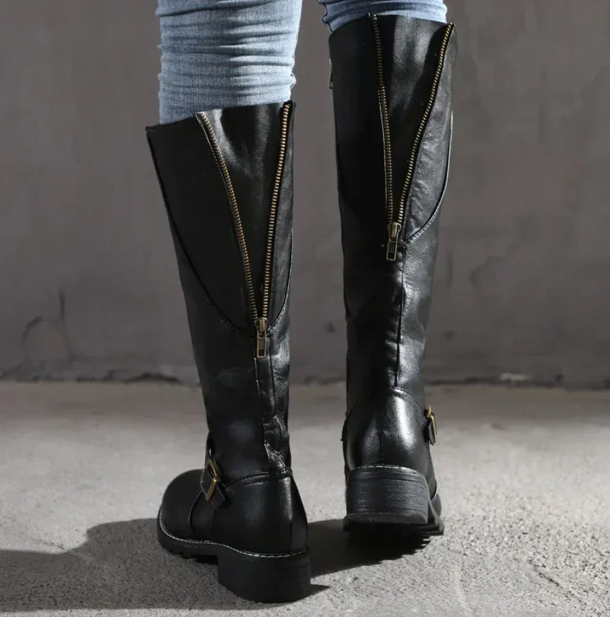 Damen Kniehohe Stiefel - Schnalle & Niedriger Blockabsatz - Image 8