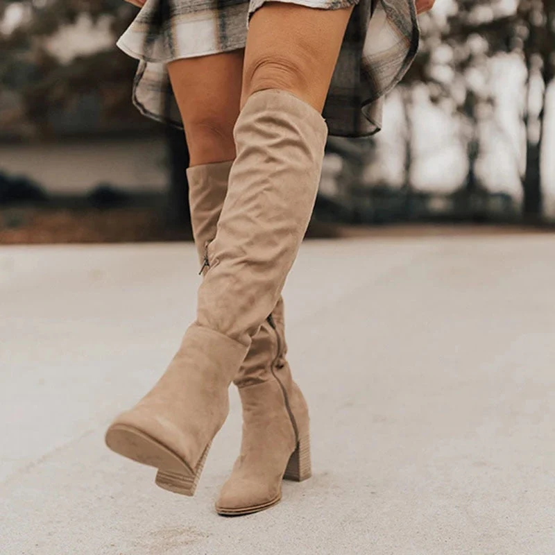 Damen Kniehohe Stiefel - Seitenreißverschluss & Hoher Absatz