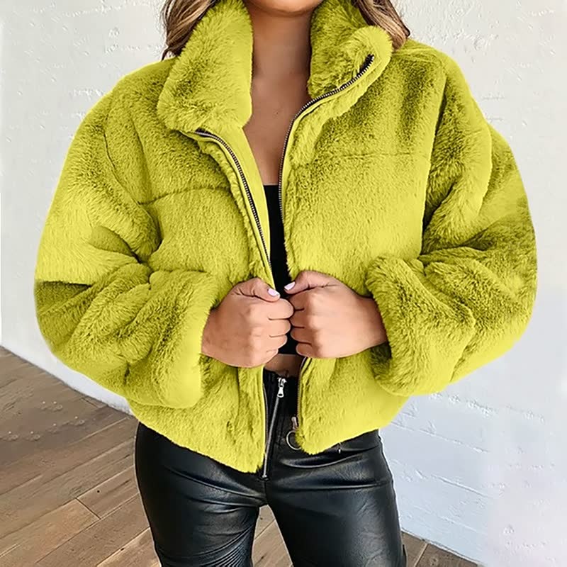 Damen Kunstpelz-Jacke mit hohem Kragen – Lockere Passform - Image 3