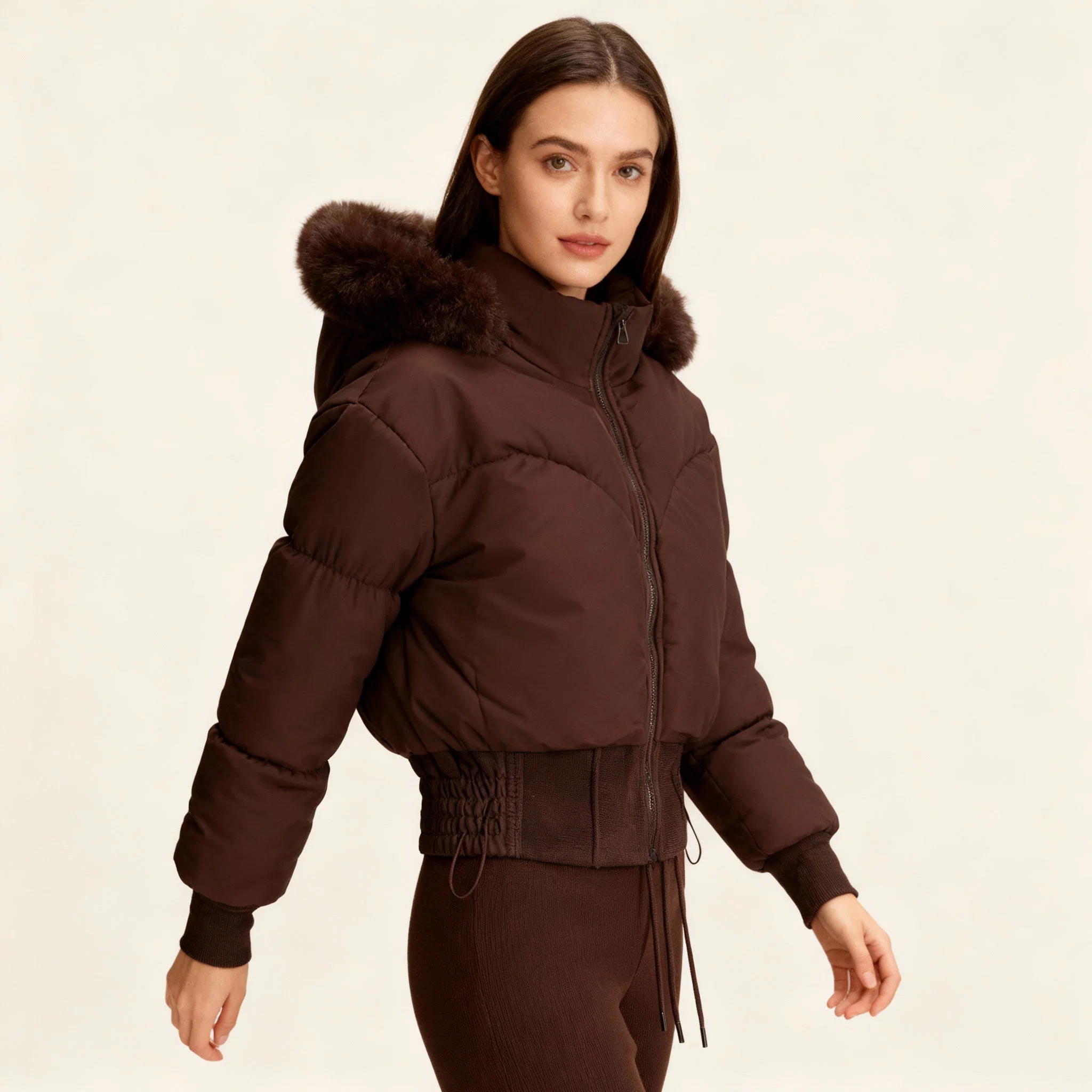 Damen Kurze Steppjacke – Puffer-Jacke mit Abnehmbarer Kapuze - Image 2