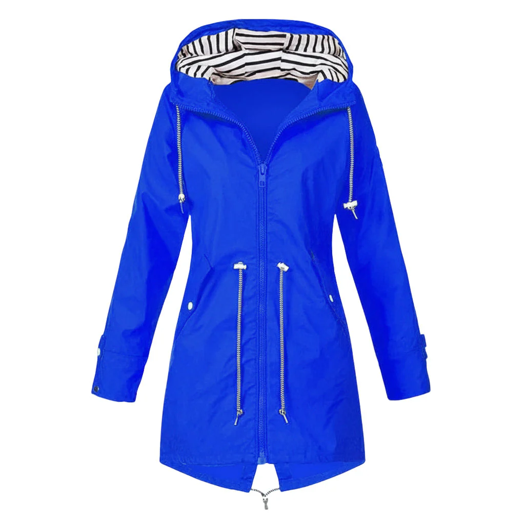 Damen Lange Wasserdichte Jacke - Kapuze mit Kordelzug - Image 7