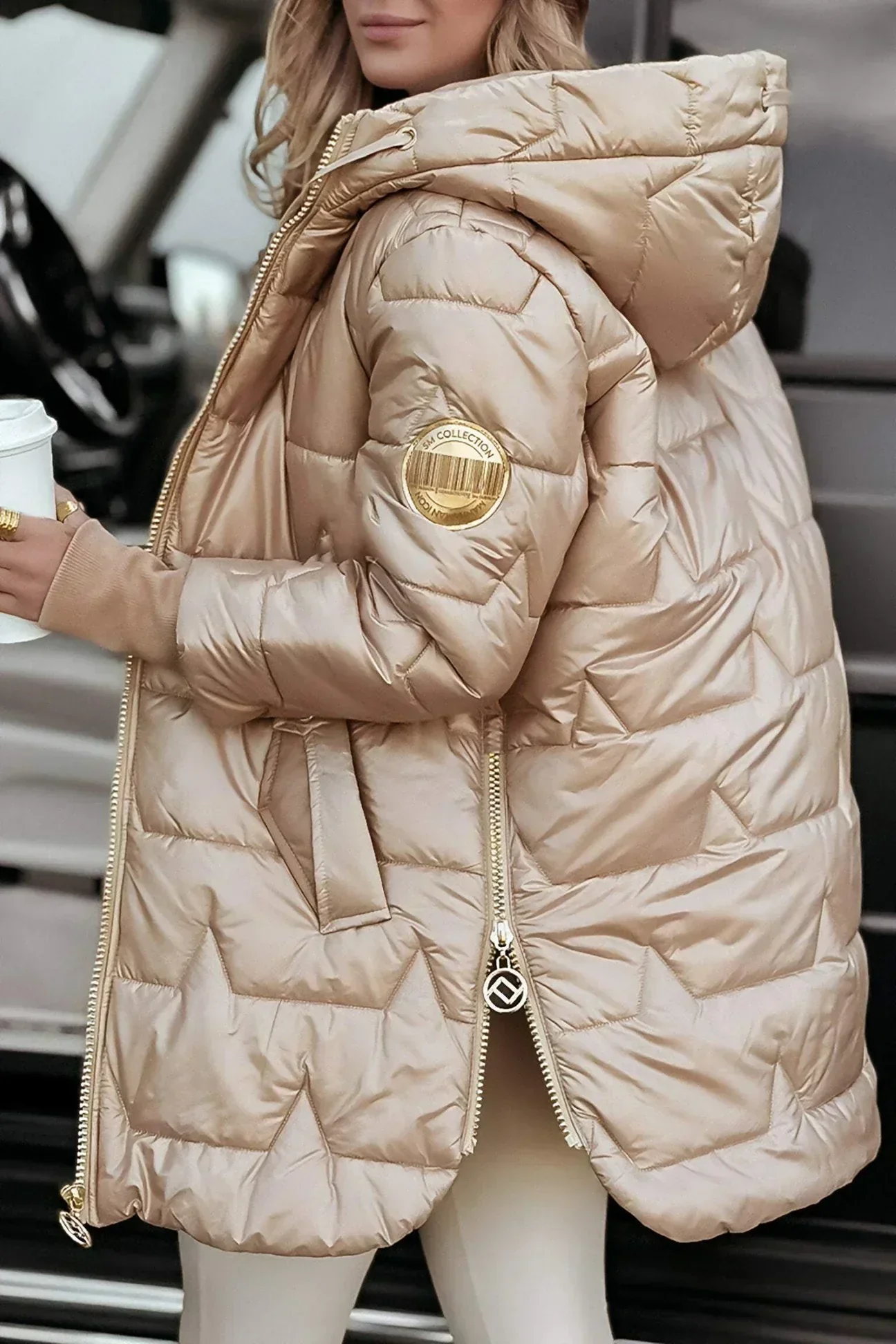 Damen Lange Winter-Steppjacke – Warm Gefüttert mit Kapuze - Image 2