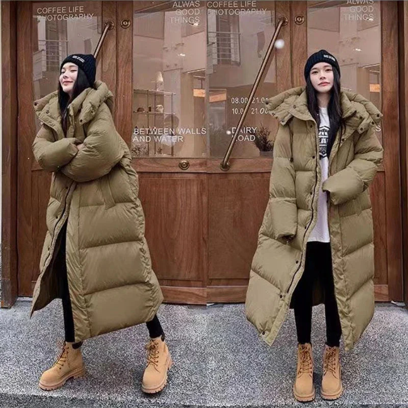 Damen Langer Oversize Puffer-Mantel - Mit Kapuze und Hohem Kragen