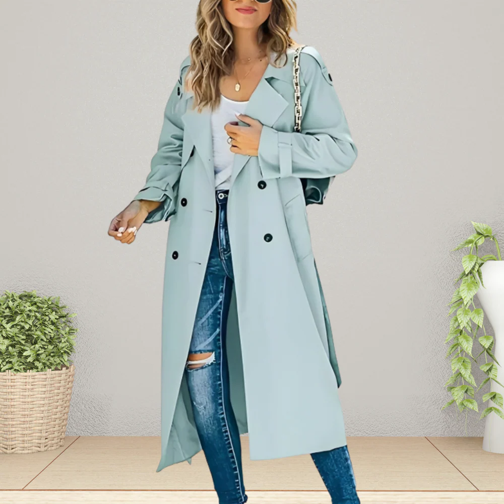 Damen Langer Trenchcoat - Zweireihiger Stil - Image 2