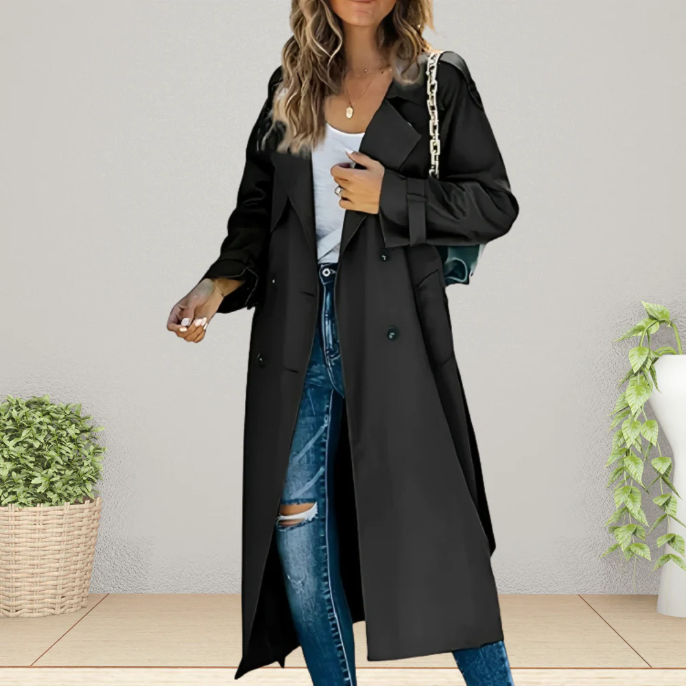 Damen Langer Trenchcoat - Zweireihiger Stil - Image 4