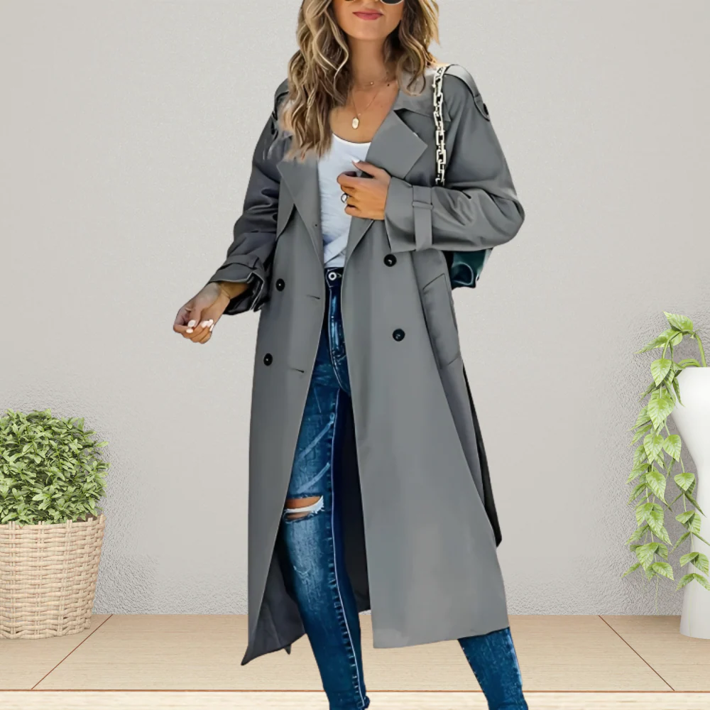 Damen Langer Trenchcoat - Zweireihiger Stil - Image 5