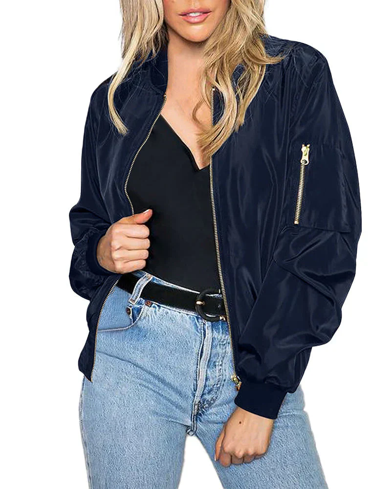 Damen Leichte Bomberjacke - Reißverschluss & Ärmeltasche - Image 3