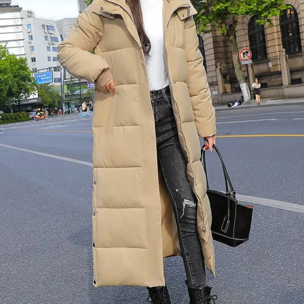 Damen Maxi Puffer-Mantel - Kapuze mit Durchgehendem Reißverschluss