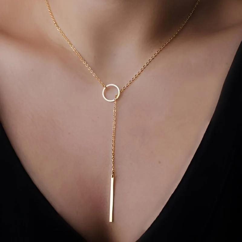 Damen Minimalistische Lariat Halskette - Y-förmiger Tropfenstab