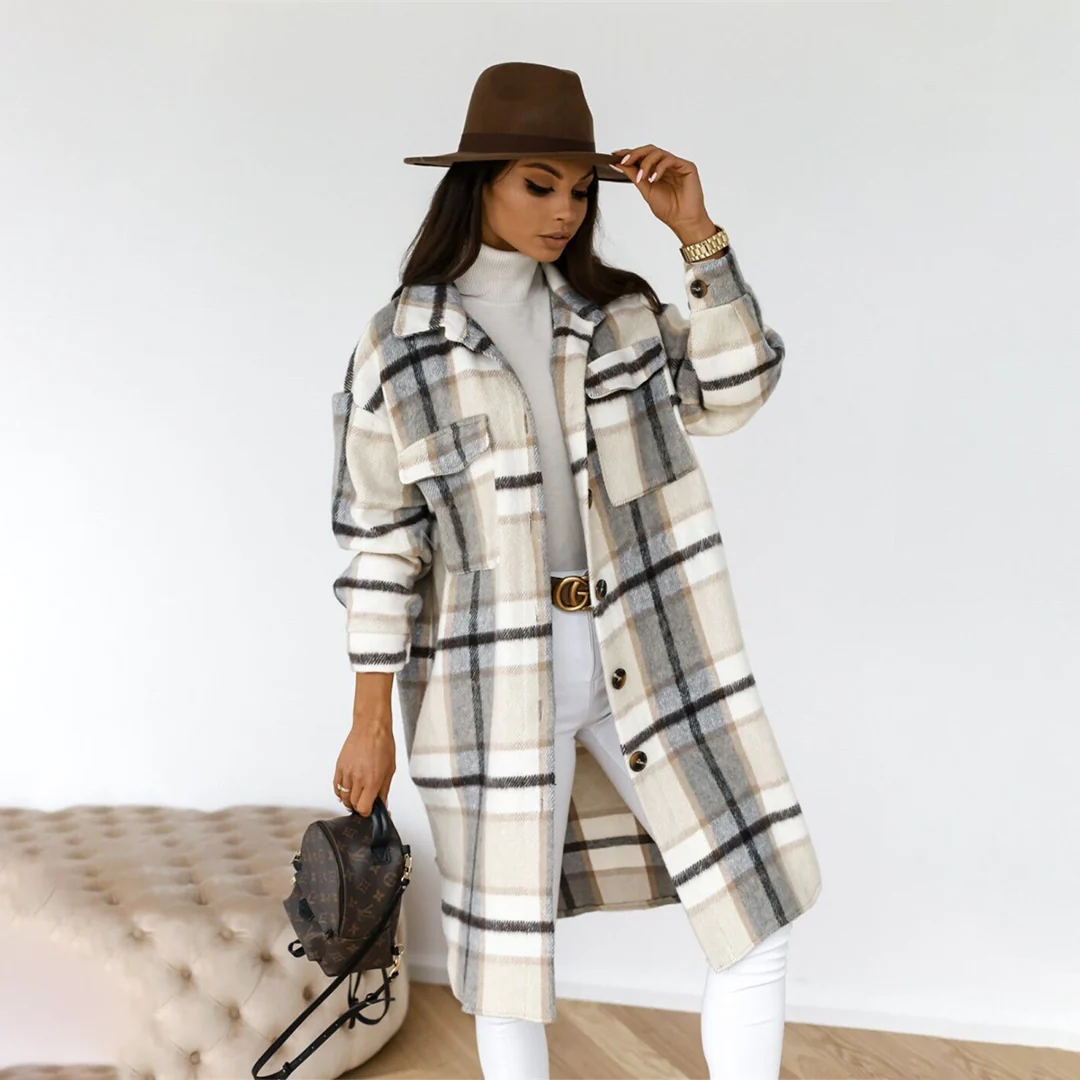 Damen Oversized Karierter Mantel - Entspannte Passform & Knopfleiste - Image 3
