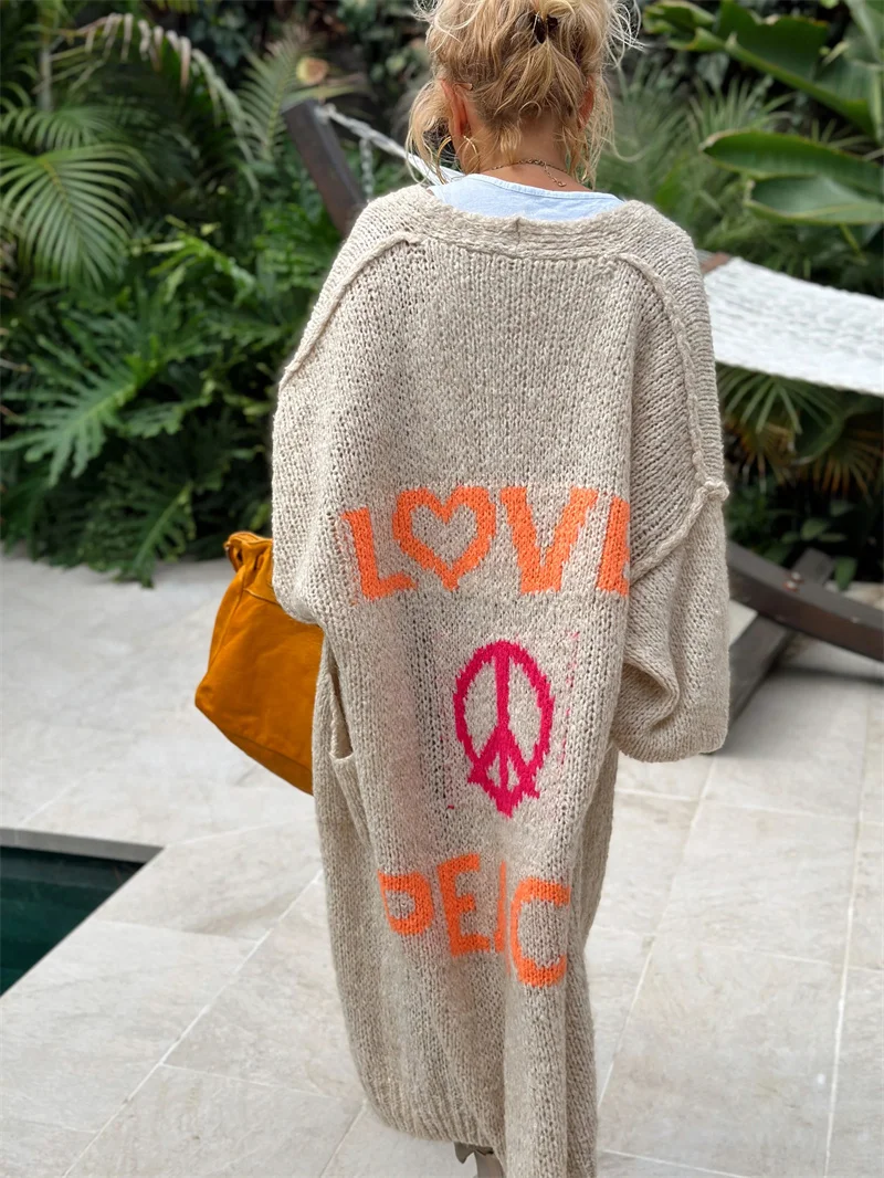 Damen Oversized Strickjacke - Liebe & Frieden Design - Image 3