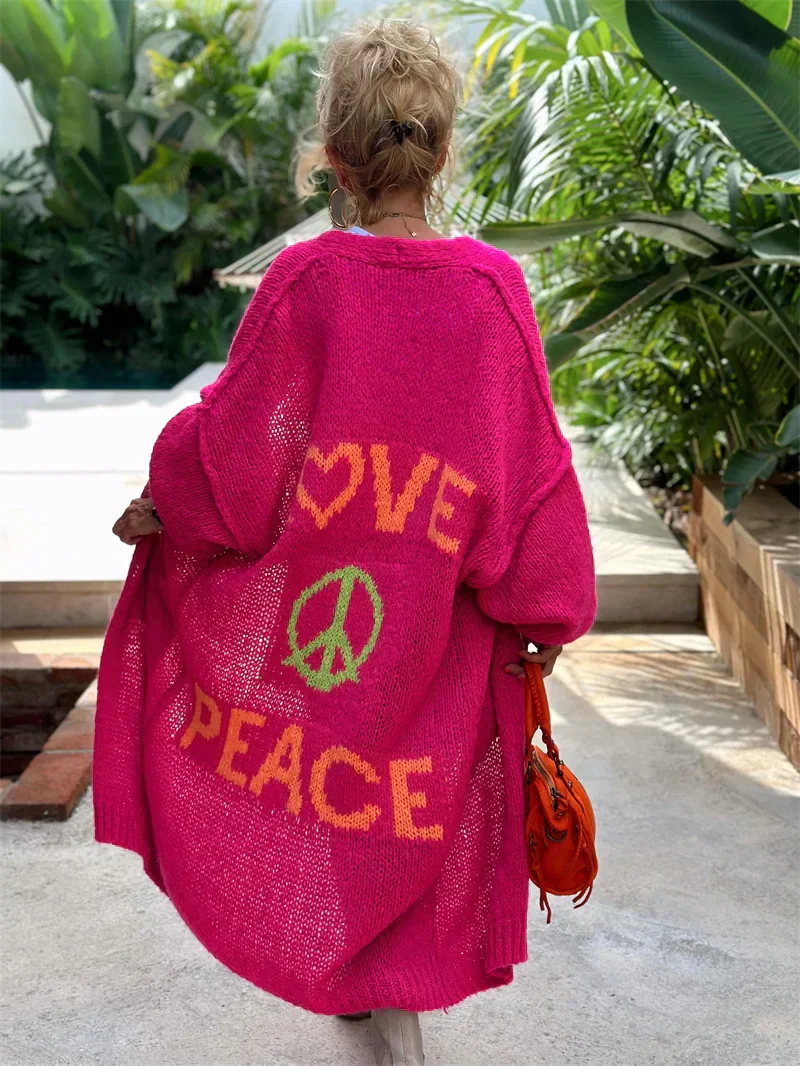 Damen Oversized Strickjacke - Liebe & Frieden Design - Image 5