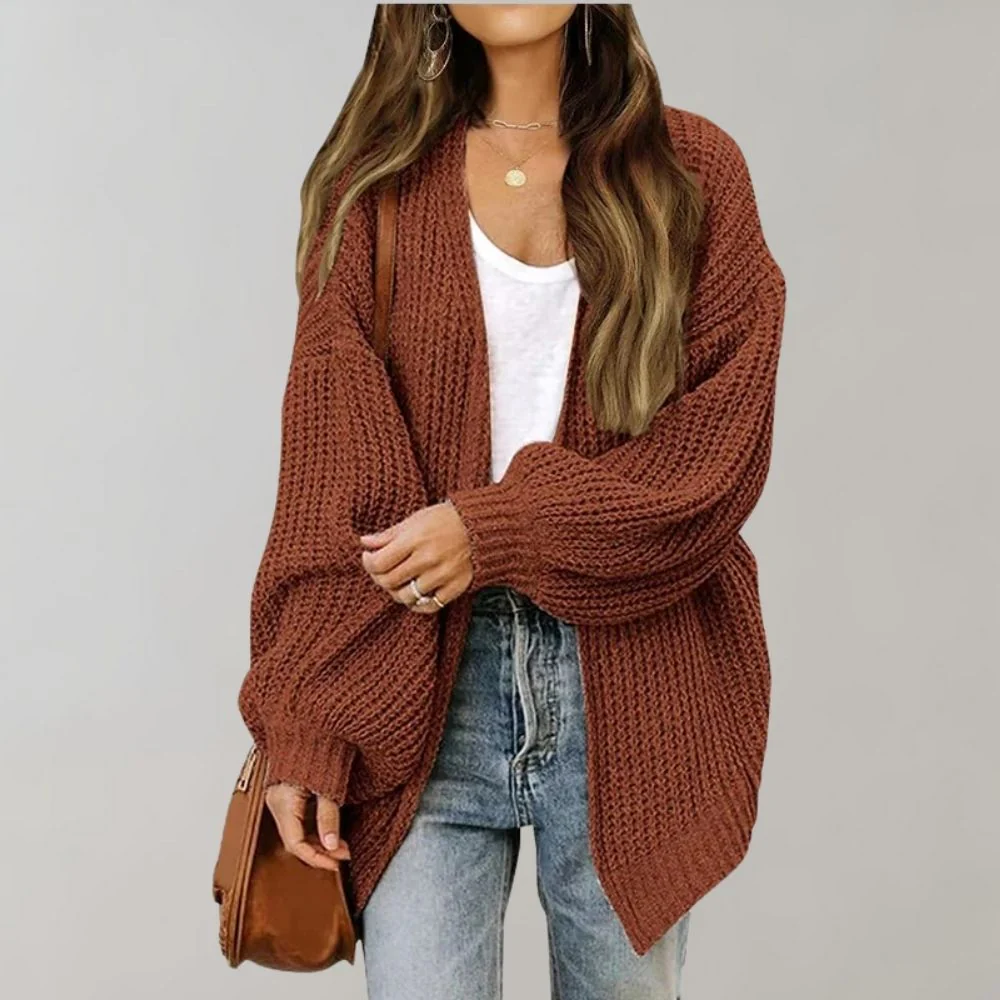 Damen Oversized-Strickjacke – Stil mit offener Vorderseite - Image 2