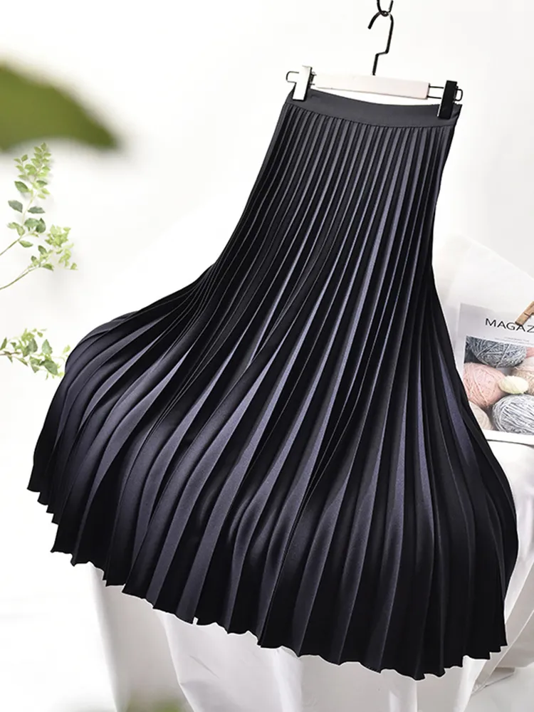 Damen Plissierter Midi Rock - Hochtailliert mit Elastischem Bund - Image 2