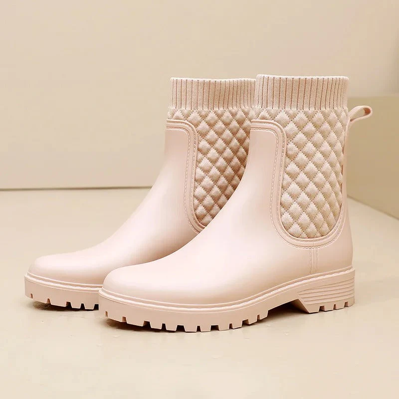Damen Regenstiefeletten - Strickbündchen & Gesteppte Paneele - Image 2