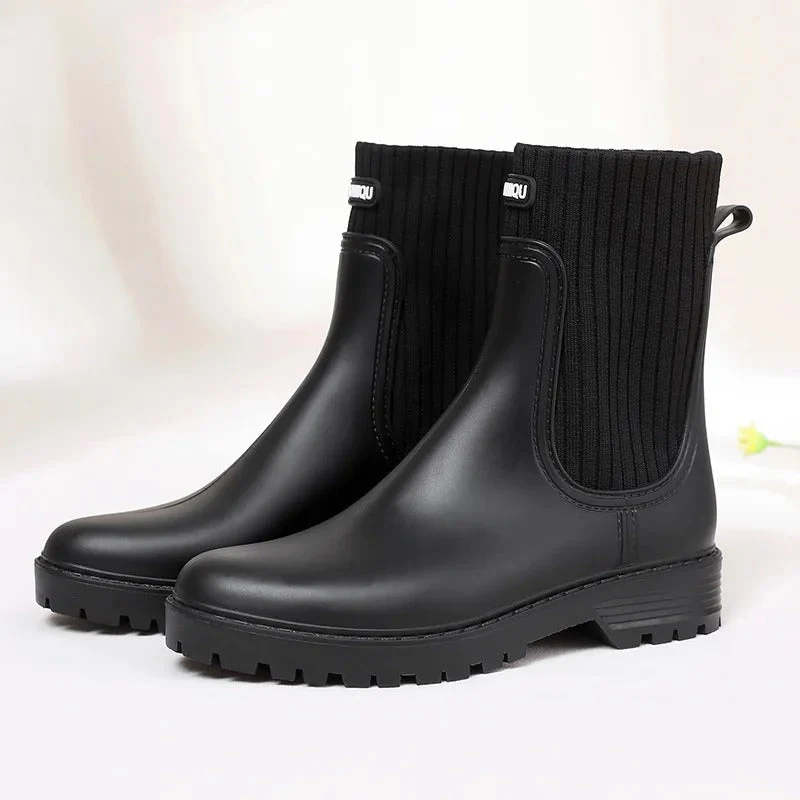Damen Regenstiefeletten - Strickbündchen & Gesteppte Paneele - Image 4